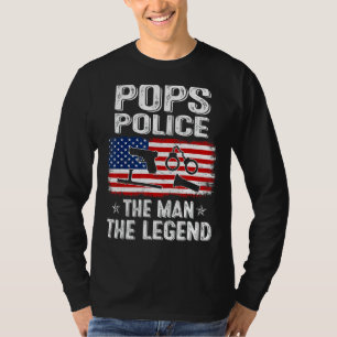 Mens Retro Us Flag Father's Day Pops Police The Le T-Shirt