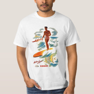 Mens Retro Vintage Surf T-shirt Hawaii Hawaiian Ad