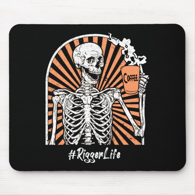 Mens Rigger Life Coffee Skeleton Exhausted Funny Mouse Mat (Front)
