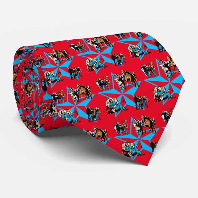 Mens Rodeo Steer Wrestling Cowboy Western Neck Tie (Rolled)
