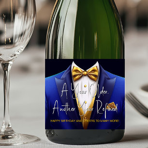 Mens Royal Blue Gold Tuxedo Birthday Champagne Sparkling Wine Label
