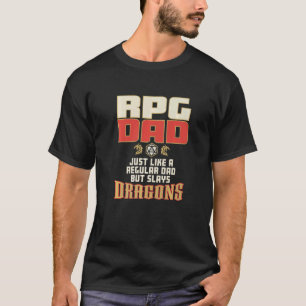 Mens RPG Gamer Dad Slays Dragons D20 Dice Role Pla T-Shirt