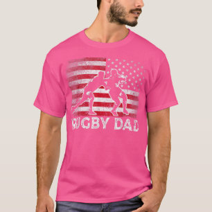 Mens Rugby Dad Vintage American Flag Retro Father' T-Shirt