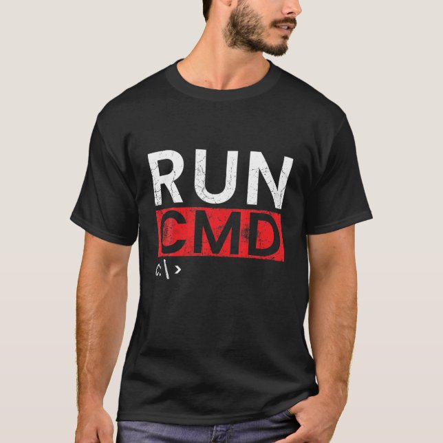 Mens RUN CMD Programmer System Admin Computer Scie T-Shirt (Front)