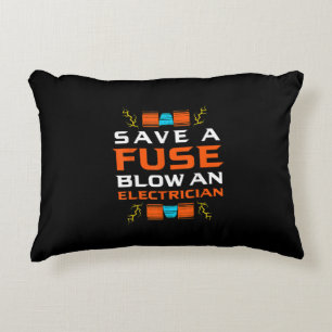 Mens Save A Fuse Blow An Electrician Electrical Decorative Cushion
