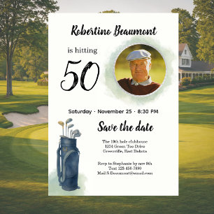 Men's Save the Date Golf Theme Photo 50th birthday Invitation
