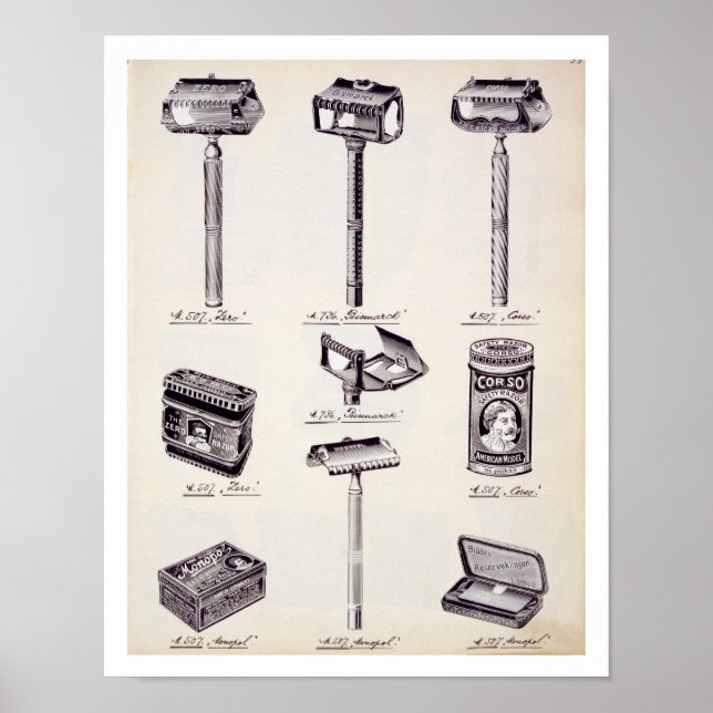 Men's shaving equipment, from a trade catalogue of poster (Front)