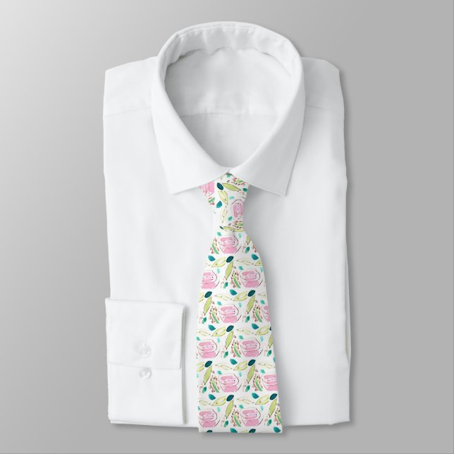 Men's silk tie, flowers, pastels tie (Tied)