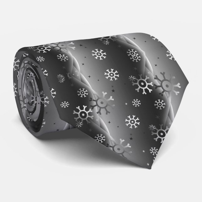 Men's Silver Snowflake Christmas Neck Tie (Rolled)