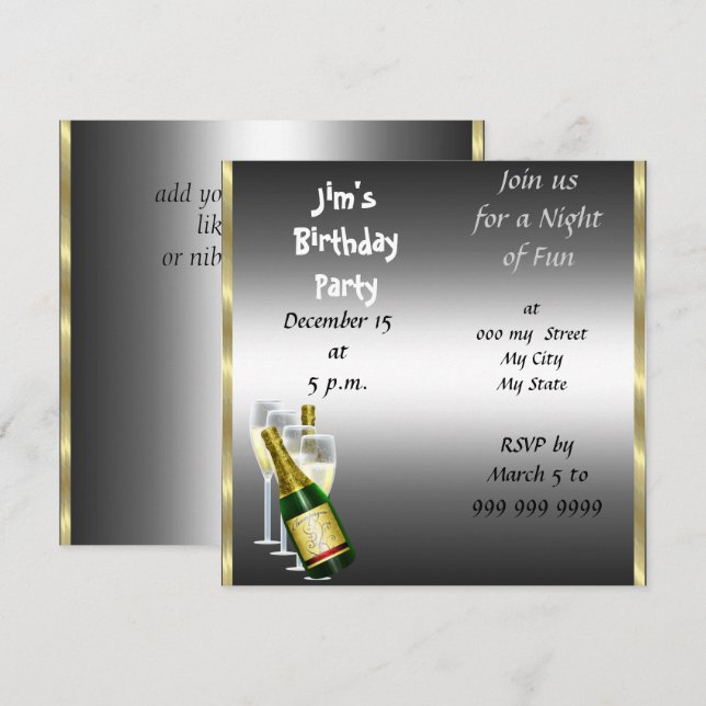 Mens Siver Birthday Party Invitation (Front/Back)