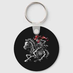 Mens Skeleton Cowboy Riding Horse Halloween Rider Key Ring