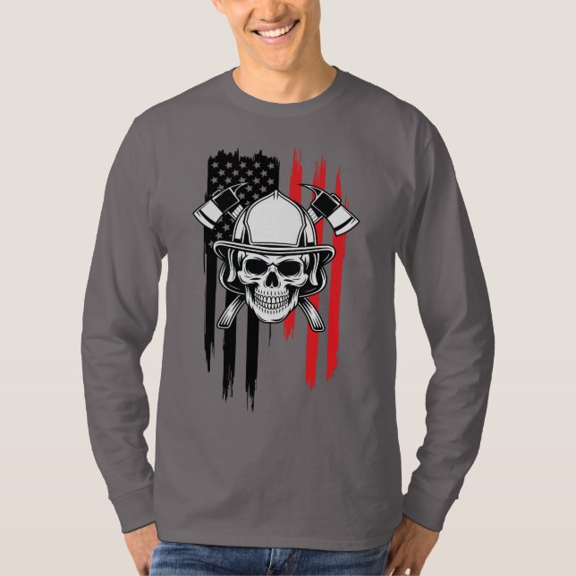 Mens Skull Firefighter  T-Shirt (Front)