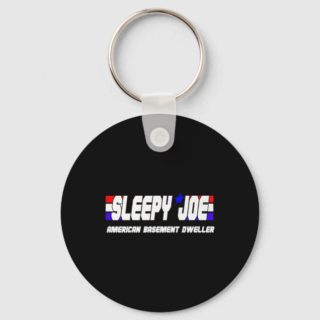 Mens Sleepy Joe Basement Dweller Pro Trump Anti Bi Key Ring (Front)
