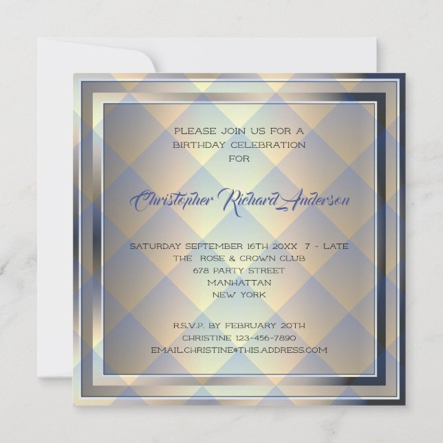 Men's Smart Birthday Party Contemporary Design Invitation (Back)