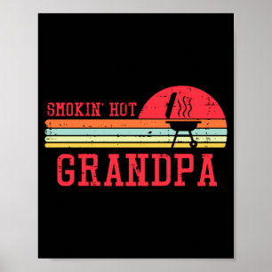 Mens smokin hot grandpa chest sunset retro grill poster