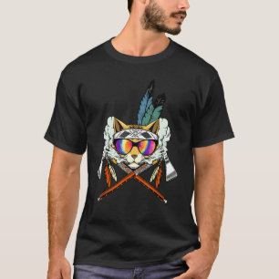 Mens Smoking cat feather headdress hat tomahawks S T-Shirt