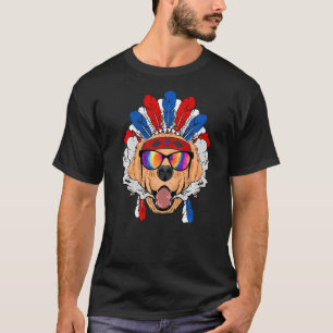 Mens Smoking Dog feather headdress hat flag usa co T-Shirt
