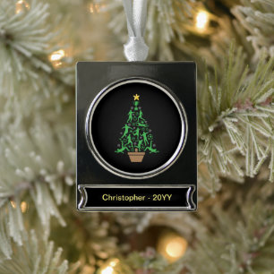 Men's Soccer Christmas Tree Silver Plated Banner Ornament