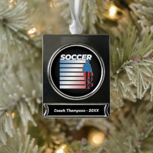 Men's Soccer Patriotic USA Flag  Silver Plated Banner Ornament