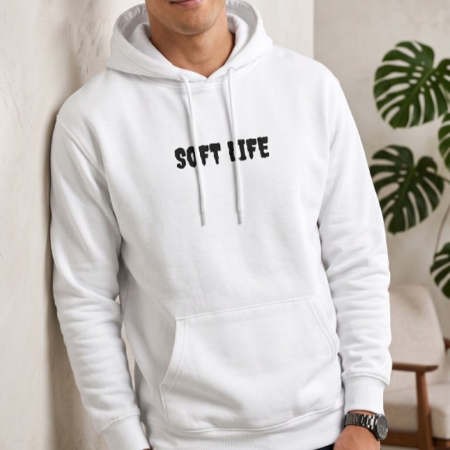 Men's Soft Life White Pullover Hoodie | Aesthetic (Creator Uploaded)