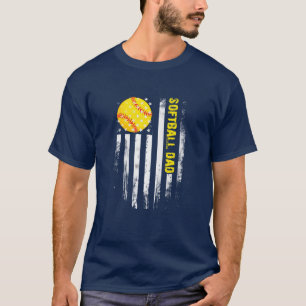Mens Softball DAD American Flag Father s Day 4th g T-Shirt