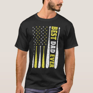 Mens Softball Dad Best Dad Ever With Us American F T-Shirt