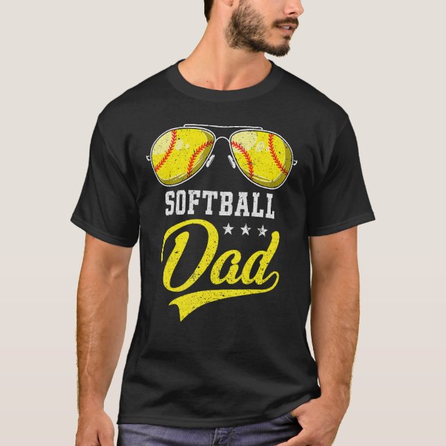 Mens Softball Dad Proud Daddy Of Softball Player F T-Shirt (Front)
