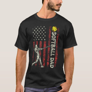 Mens Softball Dad US Flag  For Dad Men Patriotic F T-Shirt