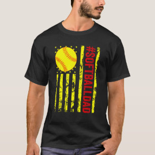 Mens Softball Dad US Flag For Dad Men Patriotic F T-Shirt