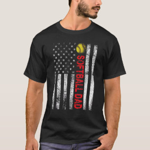 Mens Softball Dad Usa Flag American Daddy Fathers T-Shirt