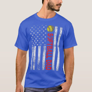 Mens Softball Dad USA Flag American Daddy Fathers T-Shirt