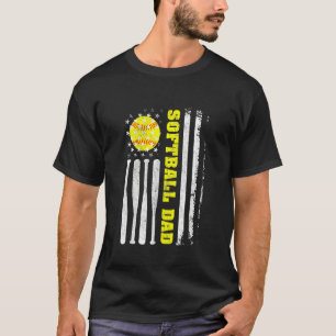 Mens Softball Dad Usa Flag Softball Player's Dad F T-Shirt
