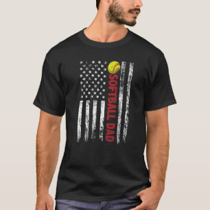 Mens Softball Dad Vintage American Us Flag Softbal T-Shirt