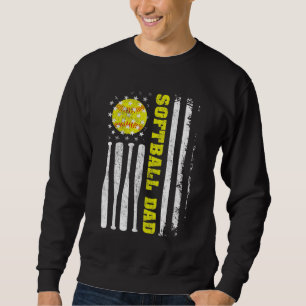 Mens Softball Dad Vintage USA American Flag Father Sweatshirt