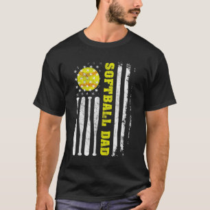 Mens Softball Dad Vintage USA American Flag Father T-Shirt