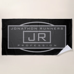 Men's Sporty Geometric Dark Greys & Black  Beach Towel