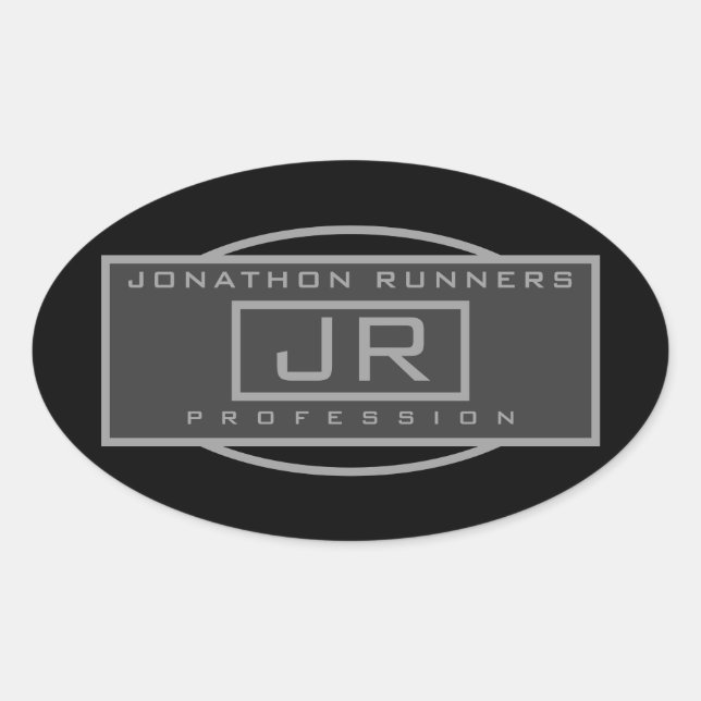 Men's Sporty Geometric Dark Greys & Black  Oval Sticker (Front)