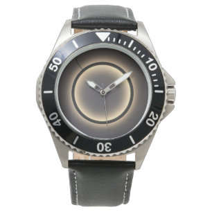 Men's Stainless Steel Black Leather Strap Watch