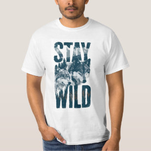 Men's Stay Wild Wolf Nature Scene Wilderness T-Shi T-Shirt