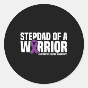 Mens Stepdad Of A Warrior Pancreatic Cancer Awaren Classic Round Sticker