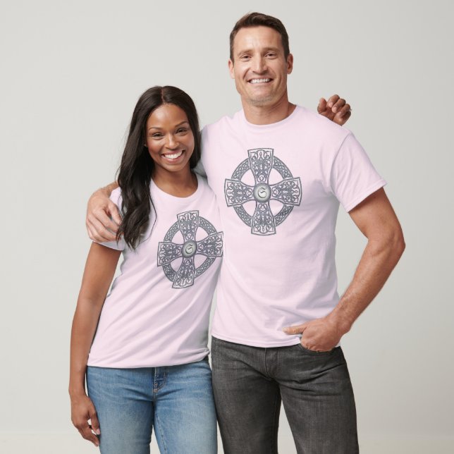 Men's Stone Celtic Cross Monogram Grey T-Shirt (Unisex)
