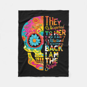 Mens Stronger Than The Storm Sugar Skull Head Fleece Blanket