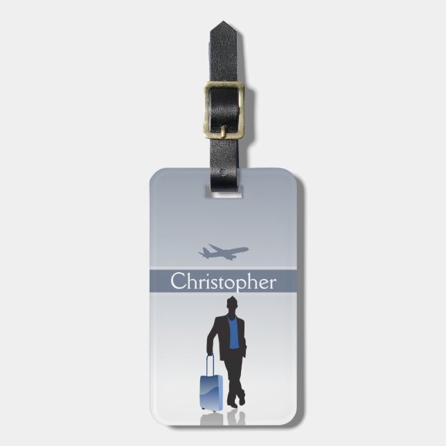 Mens Stylish Personalised Silhouette Luggage Tag (Front Vertical)
