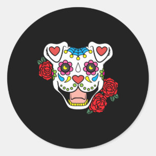 Mens Sugar Skull Pitbull Clothing Men Women Gift Classic Round Sticker