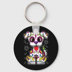 Mens Sugar Skull Puppy - Día De Muertos Dog - Key Ring