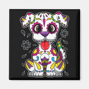 Mens Sugar Skull Puppy - Día De Muertos Dog - Magnet