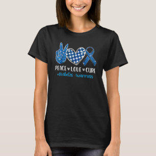 Mens Support Peace Love Cure Grey Blue Ribbon Diab T-Shirt
