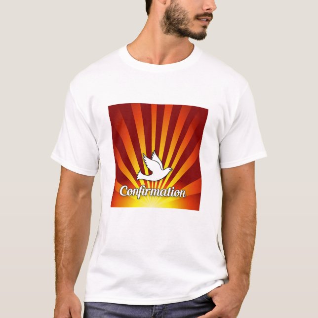 Men's T-shirt, Confirmation, Dove on Red T-Shirt (Front)