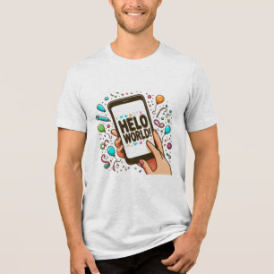 men's t-shirt, fun and festive hello world tee