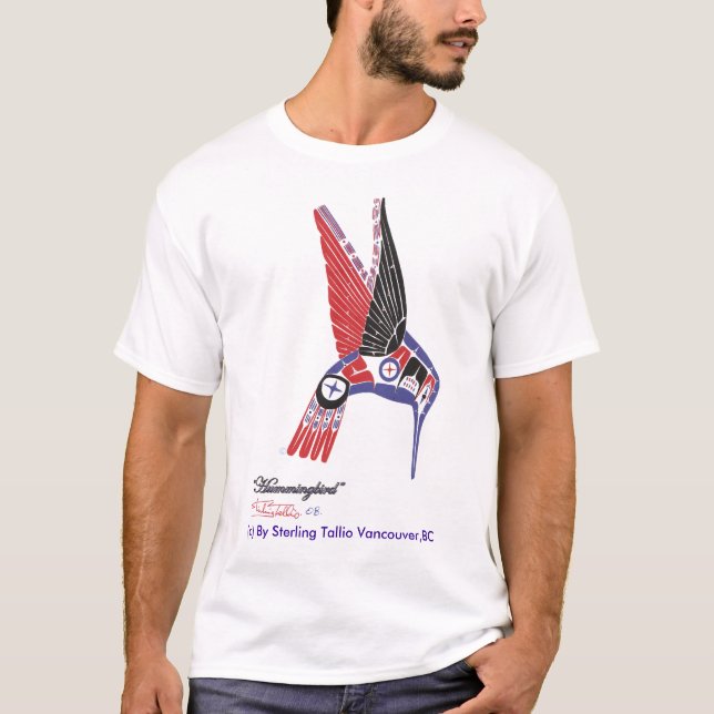 Mens T-Shirt Native Artist Hummingbird Design (Front)
